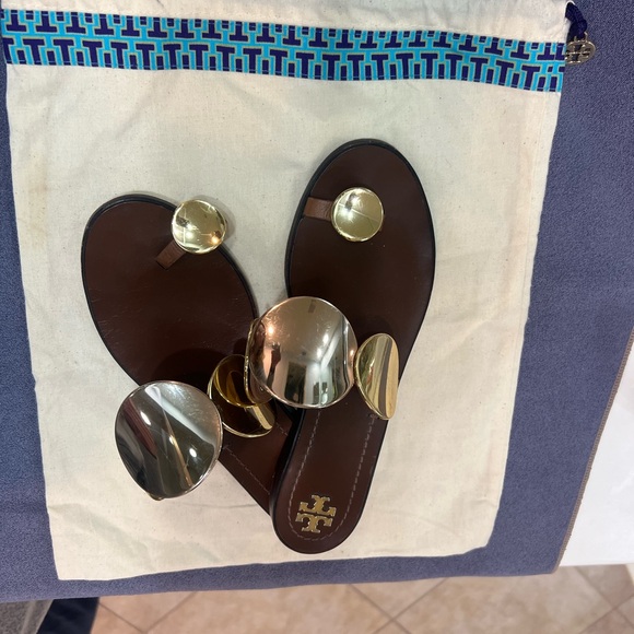 Tory Burch Shoes - Tory Burch Brown Sandals with Metallic Accents